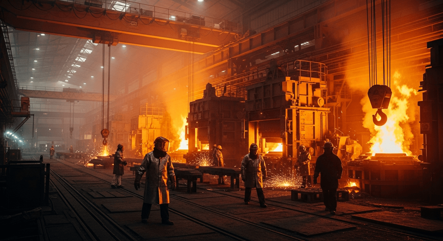 Green sand foundry shop floor at Sakura Casting with molding and melting operations.